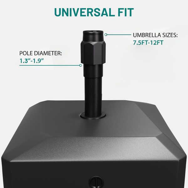 [Heavy-Duty Umbrella Base] 124lbs Heavy-Duty Mobile Umbrella Base with Wheels & Weighted Base Suitable for 1.3"-1.9" Poles, Powder-Coated Outdoor Umbrella Stand for Patio, Poolside, Deck, Garden, Stable Weighted Base for Market Table Umbrellas Holder