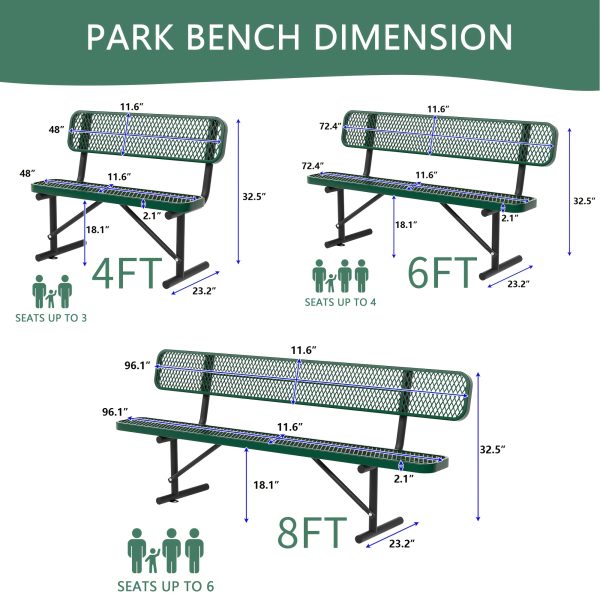 Sturdy Outdoor Metal Park ing, Offered in 4/6/8 Feet, Outdoor with Back Support And Portable Structure, Commercial ing for Shopping Centers, Retail Stores, Parks, And Patios