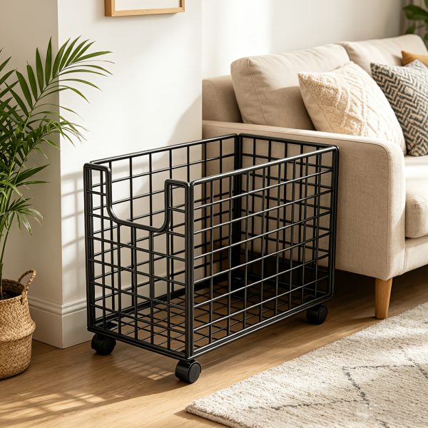 product-fancy-a8ab4663-5401-46d3-8411-8648d9efa6a9 1pc Metal Storage Basket With Wheels, Multifunctional Organizer For Laundry, Bathroom And Kitchen, Without Lid, Home Organization Baskets, Boxes And Containers, Shelf Baskets