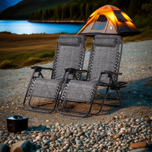 product-fancy-a8afe0e3-1298-4c5c-b3ff-ef8687559291 Set Of 2 Adjustable Relaxing Chairs, Zero Gravity Recliners With Cup Holder, For Patio, Lawn, Garden, And Beach