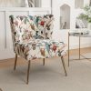 product-fancy-a8eb6d2f-3257-4b5e-853c-8c2905c4296e Armless Accent Chair with Golden Metal Legs, Modern Comfy Tufted Living Room Chair, Velvet Upholstered Floral Side Chair, Mid Century Slipper Chair for Bedroom, Flower Print