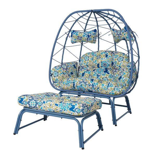 product-fancy-a9089531-3b7c-46aa-a697-44bb404a8c72 Large Double Egg Chair with Stand for Outdoor Use, Spacious Hammock Chairs for Two, Lounge Chair with Ottoman, Extra-Large Patio Chair with Footrests, Cushions, Wicker Rattan Swing for Garden Or Backyard