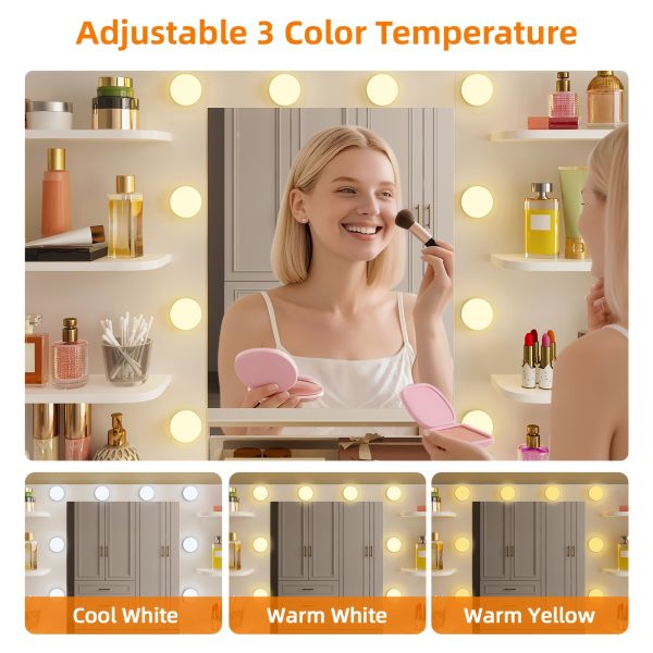 product-fancy-a917ced5-f3db-4c7c-9d7f-52f887bd8aa0 TOMNK Large Dressing Table with LED Mirror, Makeup Vanity, 3 Drawers, 4 Shelves, Ample Storage Space, Suitable for Bedrooms And Bathrooms, in White