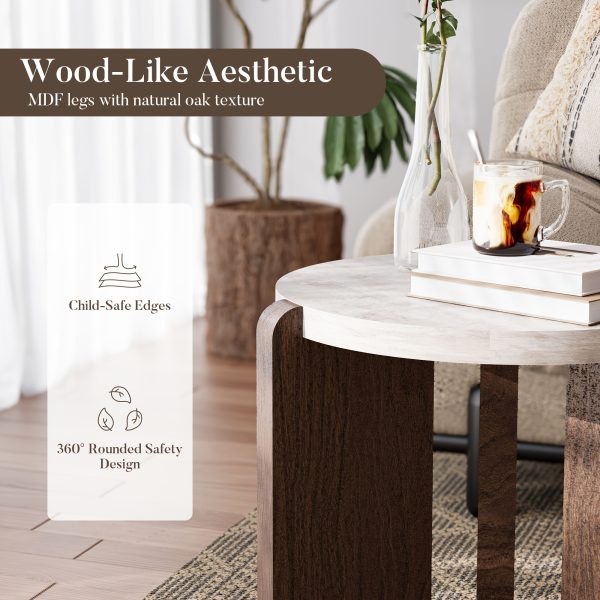 product-fancy-a96832b2-c62a-4196-8112-3b241dee3ecd Brown Marble Look Side Table, Faux Marble MDF End Table for Living Room, Bedroom - Modern Accent Table with Lower Shelf for Couch, Sofa, Small Apartment