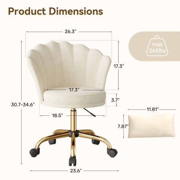 product-fancy-a97394a0-90ad-4a96-b172-aefc9e9fc998 Girls' & Women' Luxury Velvet Tufted Vanity Chair with Wheels - Height Adjustable Upholstered Desk Chair Suitable for Bedroom, Living Room, Dressing Table, Soft Cushioning, No Assembly Required, Contemporary Petal for Home Office