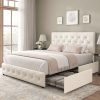 product-fancy-a987a941-f95e-4de0-aa64-f9a1acc38b69 Modern Upholstered Bed Frame with 4 Storage Drawers, Platform Bed Frame with Button Tufted Headboard, Solid Wooden Slat Support