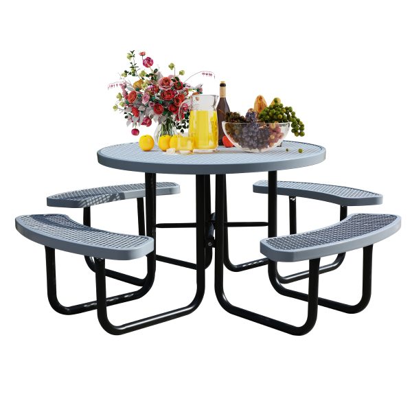product-fancy-a9b55fcf-6fc1-4d30-a79b-15630d2856f8 Heavy Duty Outdoor Metal Table and Bench Set Compatible for - -Weather Coated Steel Frame & Plastic Tabletop, Easy Assembly Outdoor Furniture for Park, Patio, Playground, School, Campsite - & Low Maintenance