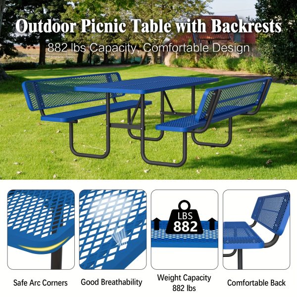 product-fancy-a9d01f70-b2cb-4f4a-b340-25442eafde1b 6-Person Outdoor Round Iron Picnic Table with Built-in Bench and Umbrella Hole, Suitable for Gardens, Courtyards, Patios, Lawns, Etc.