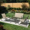 [Outdoor Textilene Set] 4pcs Patio Furniture Set, Outdoor Textilene Conversation Set with Rocking Chairs And Loveseat, with Coffee Table for Garden, Balcony, Poolside, Backyard Lightweight, Water-Resistant And Uv-Resistant - Patio Furniture Outdoor