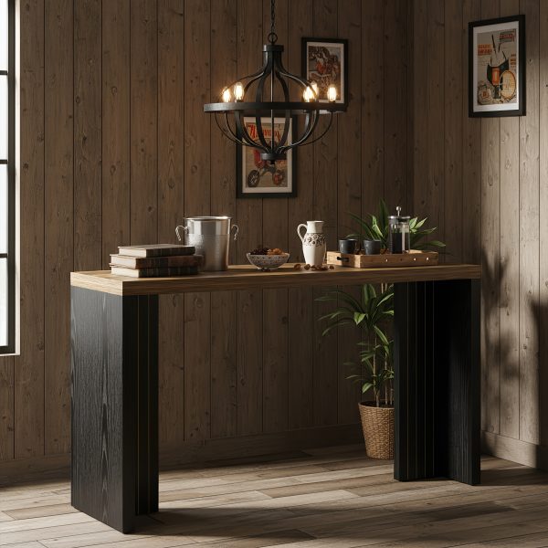 product-fancy-a9d3451a-fb5a-4fea-874f-b368fb620e84 55.12-Inch Home Bar Table with Spacious Top, Modern Freestanding Mini Bar Unit for Living Room, Kitchen, Basement & Balcony, Brown & Black