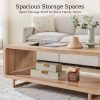 product-fancy-a9dec955-7c4c-479d-a118-42ead3321377 Wooden Coffee Table with Storage Shelf, Modern 2-Tier Rectangular Minimalist Center Table, Curved Profile Design for Living Room, Office