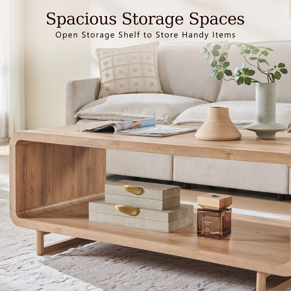 product-fancy-a9dec955-7c4c-479d-a118-42ead3321377 Wooden Coffee Table with Storage Shelf, Modern 2-Tier Rectangular Minimalist Center Table, Curved Profile Design for Living Room, Office