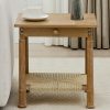 product-fancy-aa0d1a6b-b0e5-49cc-8385-b0ecd00d9211 1pc 18 Inches Classical Square Side Table with Drawer 2-Tier End Table with Open Rattan Storage Shelf Solid Wood Sofa Table for Small Space, Living Room, Bedroom, Natural/ Black