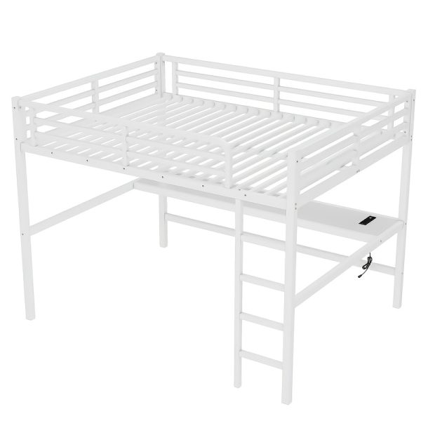 product-fancy-aa1ca45d-ec7f-43df-ace5-26eff49552a2 BELLEMAVE Queen Size Heavy-Duty Metal Loft Bed Frame with Built-In Desk, Side Ladder And Full Safety Guardrails, Noise-Reduced Loft Bed, No Box Spring Required, Modern Bedroom Furniture for Small Apartments, Off White