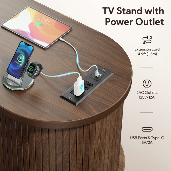 product-fancy-aa3e523b-f6c2-4d6e-8234-ebfa7ac9650b 68 Inch Mid-Century TV Stand for TVs Up to 70 Inch, Entertainment Center with Storage, Power Outlet, Recessed Sliding Doors & Adjustable Shelves, Modern Media Console for Living Room, Housewarming Gift