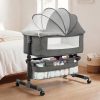 product-fancy-aa4f552b-32dd-4985-9195-12c189ee9e94 3in 1 Baby Crib, Baby Bassinet Bedside, Bedside Crib for Baby, Adjustable Baby Bassinet with Wheels, Storage Basket, Mattress, Easy Assemble & Folding Portable Baby Cradle (Grey), Wt: 18.3 Lbs, Age: 6m+, Max Cap: 55 Lbs