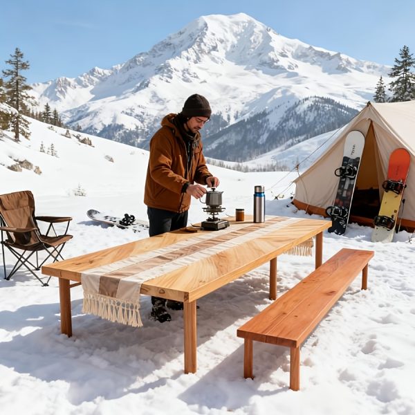 product-fancy-aa76bbef-2fe4-4725-9e05-1357880347f5 Portable Bohemian Style Low Picnic Table | Foldable Beach and Outdoor Table with Tablecloth, Pine Wood, Suitable for Beach, Camping, Outdoor Gatherings, Backyard Use, Size: 59.8*29.9*16.9 inches