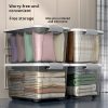product-fancy-aac525f1-f326-4bb9-9d95-2690d2bcfb00 2pcs Set of Large Capacity Stackable Plastic Storage Bins with Lids, Featuring Double Locking Latches, Wheels, and a Grey Striped Design. These Multi-functional Storage Boxes Are Perfect for Organizing Clothes,, and Closets.