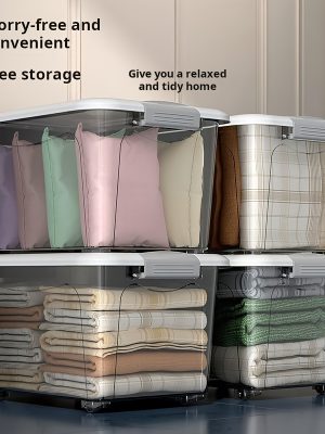 2pcs Set of Large Capacity Stackable Plastic Storage Bins with Lids, Featuring Double Locking Latches, Wheels, and a Grey Striped Design. These Multi-functional Storage Boxes Are Perfect for Organizing Clothes,, and Closets.