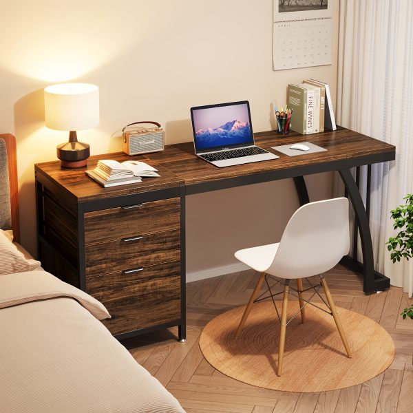product-fancy-aad587da-2c23-4ae2-beff-226b6a16f67b 59-Inch Industrial Computer Desk with 3 Reversible Drawers & File Storage - Brown Engineered Wood & Black Metal Workstation, Adjustable Foot Pads, Smooth Edges, Easy Assembly for Home Office, Desk Accessories Office, Sturdy Construction, Study Writing Table, Rustic Furniture, Highquality Materials, Remote Workers