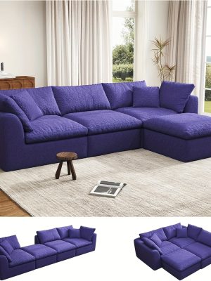 Modular Sectional Sofa with Movable Ottoman | No Assembly Required, Boneless Cloud Couch, Deep Seat L-Shaped, Suitable for Living Room, Bedroom, and Apartment