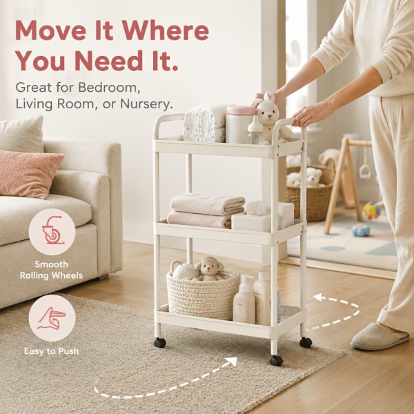 product-fancy-ab0ba5a9-761f-44a2-b950-fc948a890135 4-Tier Household Portable Floor Standing Nursing Cart with Handles, Storage Cart, Adjustable Multi-Level Changing Stand for Diapers, Bottles, And More