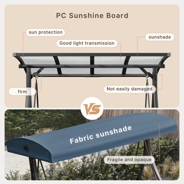 product-fancy-ab10cd09-0904-4db1-8b10-23afc2ff293e 3-Seat Porch Swing Chair with Stand - Convertible to Adult Swing Bed, Adjustable UV-Protected Canopy & Thick Cushion, 750lbs, Flat Bed (Red/Blue/Dark Gray) for Porch, Backyard, Garden & Balcony