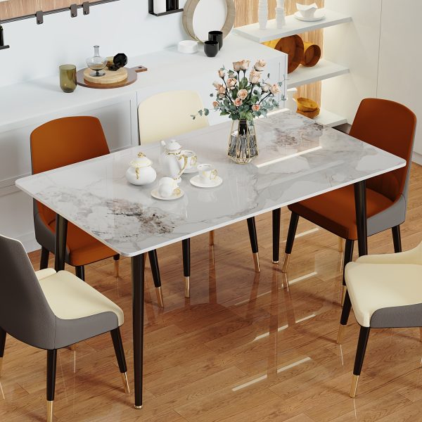 product-fancy-ab23d400-dcc2-43d1-ae22-d0f5c943bd4b AESOME 47.2" Dining Table - Rectangular 4-6 Seat Dinner Table With Marble Sintered Stone Table Top - Tapered Metal Legs For Dining Room Restaurant And Living Room Furniture