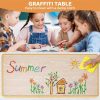 Kids Table And 6 Chairs Set, Rectangular Plastic Graffiti Desk, Preschool Activity Art Craft Table, for Boys And Girls Halloween Christmas Gifts