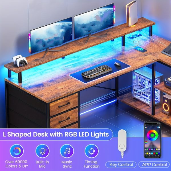 product-fancy-ab9d24dd-55b4-4c6d-965f-7a448219e876 L-Shaped Workstation Featuring Four Drawers, Storage Shelves, And LED Lighting, Suitable for a Home Office