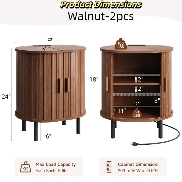 product-fancy-ab9d8fe0-1812-4f55-af3c-a822f3333a94 2pcs Mid-Century Modern End Table with Storage & Charging Station - Nightstand with Sliding Door Cabinet, Adjustable Shelf & Leg Pad, Compact Space-Saving Suitable for Small Spaces, Living Room, Bedroom - Assembly