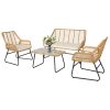 product-fancy-aba98f32-3134-4236-af0f-d0c4b011df49 4pcs Outdoor Patio Furniture Collection • Rattan Bistro Set Featuring Cushions & Table • Wicker Loveseat for Conversations in Your Backyard, Balcony, Or Garden
