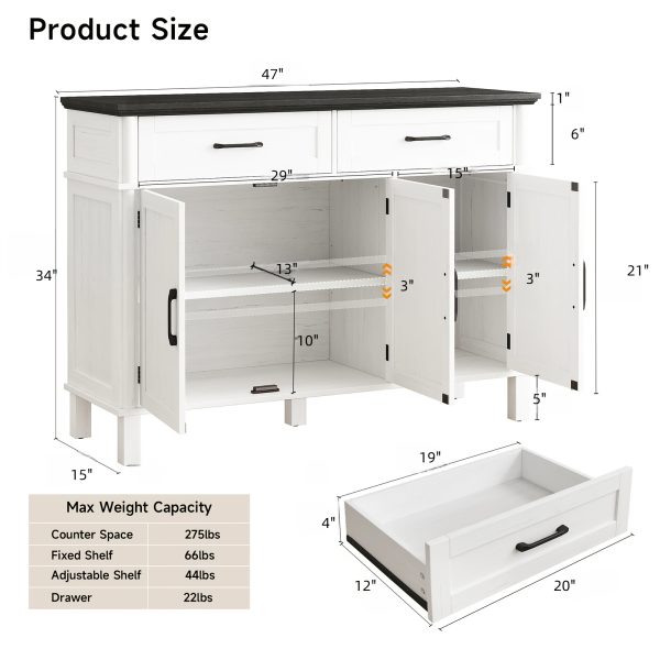 product-fancy-abc76437-7756-4a00-8c41-c38802e8f717 Farmhouse 48 Inch Buffet Cabinet with Storage, 48 Inch Sideboard with 2 Drawers And 3 Doors - Wood Coffee Bar Cabinet with Adjustable Shelves for Kitchen, Dining Room, Living Room