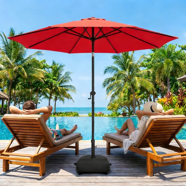 [9ft Polyester Patio Umbrella] 9ft Polyester Patio Umbrella with Base | Outdoor Market Umbrella with Ventilation, Suitable for Pool, Garden, Backyard, Deck, Christmas & Halloween
