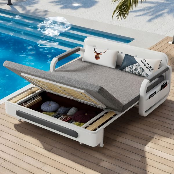 product-fancy-abe68f64-bc3f-44a3-923d-12704db22c5c Modern Three-in-one Extendable Sofa Bed, Equipped With 2 Throw Pillows And A Solid - Wood Storage Box, Suitable For Patios And Living Rooms