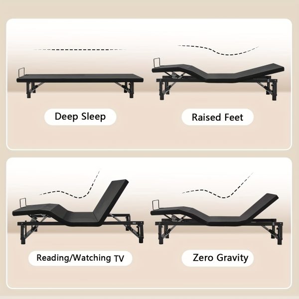 Adjustable Bed Base Frame, Head & Foot Incline, Zero Gravity, Universal Mattress Compatibility, Easy Assembly, Noise-Free Adjustable Bed Frame for Home Bedroom, Tool-Free Assembly