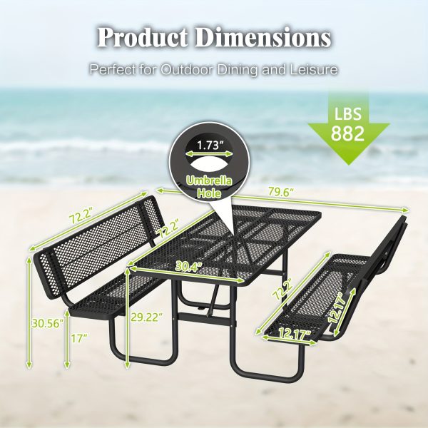product-fancy-ac1bc288-81e8-4eda-b8ed-d49d4c708f9e 6-Person Outdoor Round Iron Picnic Table with Built-in Bench and Umbrella Hole, Suitable for Gardens, Courtyards, Patios, Lawns, Etc.