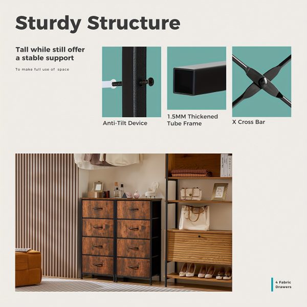 product-fancy-ac1d9fff-3bf4-4167-ac3d-4b9d7a123a99 Dresser For Bedroom, Storage Drawers, Skinny Fabric Storage Tower With 2/4 Drawers, Tower Organizer Unit, Chest Of Drawers With Wooden Top For Closet, Laundry, Entryway