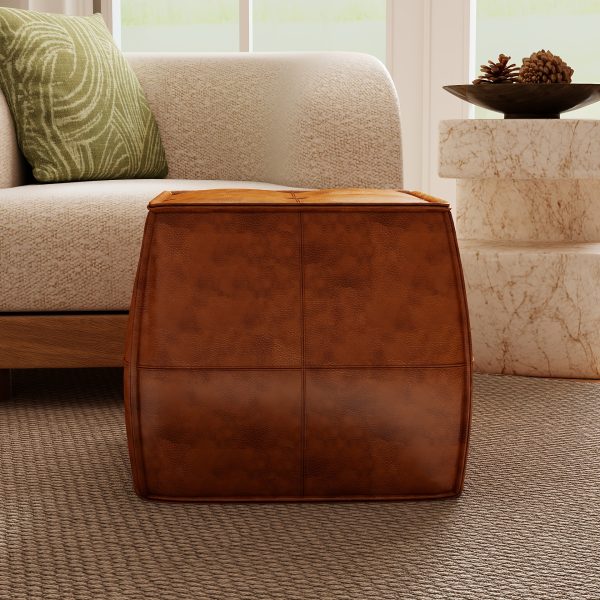 Leather Ottoman, Handmade Stuffed Square Ottoman, Genuine Leather Pouf, Foot Rest Pouf, Comfortable Soft Seating for Living Room& Bedroom(Brown, Black, Grey, Square)
