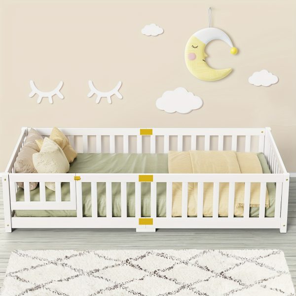 product-fancy-ac3e6f07-6622-4ca7-be5b-73836edf58de Twin Toddler Floor Bed, Twin Floor Bed Frames for Girls/Kids/Baby, Floor Bed for Toddlers 1-3 Years Old, Floor Bed with Rails & Lockable Door, Twin Size Floor Bed - White