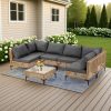 WENTUM 7pcs Outdoor Sectional Sofa Set, Boho Wicker Rattan Patio Furniture with Cushions And Table for Patio, Lawn, Backyard, Porch