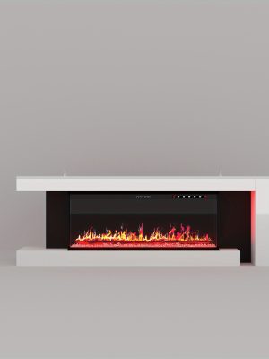 Modern TV Stand With Electric Fireplace, TV Console With Adjustable LED Lighting For TVs, Modern Entertainment Center With Storage, Media Console For Living Room