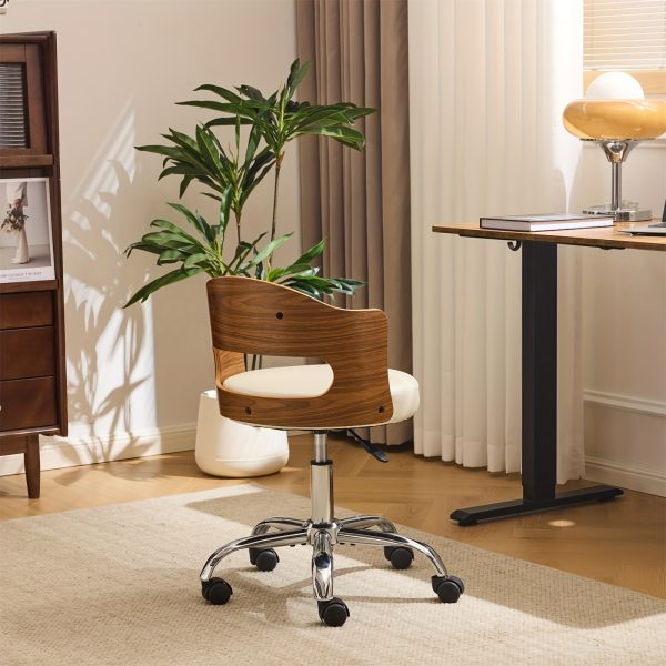 product-fancy-ac9768ff-6dee-4a29-874e-555efd46aee0 Bonnlo Adjustable Height Home Office Chair - Armless Swivel Desk Chair with Manual Height Adjustment, Curved Walnut-like Backrest, White & 5-Star Base-Like Stability (No Wheels) for Small Spaces, Study, Computer Desk - Space