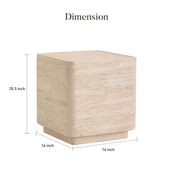 product-fancy-acb32013-e599-4ecb-8cee-89b7aa4c9d19 14" Travertine Magnesium Oxide Side Table, Desert Sand Finish Available In Square Or Round - Natural Stone Accent End Table for Living Room, Bedroom, Balcony