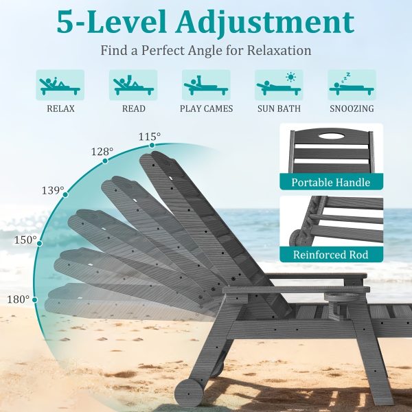 product-fancy-acbe0eaa-94eb-4c3b-a95c-b8d165707916 2pcs HDPE Wood Grain Outdoor Chaise Lounge Chairs, 78" All-Weather Patio Poolside Loungers with Wheels & Cup Holders, 5-Position Adjustable Recliners for Backyard & Summer Relaxation