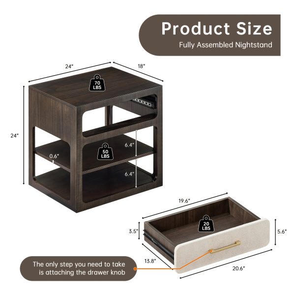 product-fancy-acf450a6-905c-41fc-bfbb-061205ae0a92 Morden Fort 24" Wide End Table with Drawer & Open Shelf | Modern Nightstand Side Table, Fully Assembled, Wood Bed Side Table for Living Room, Small Space, Bedroom, Dark Brown, Light Brown
