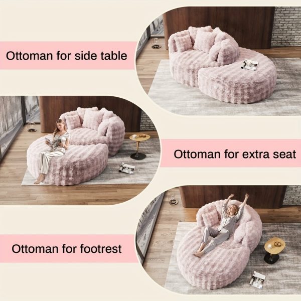 product-fancy-ad2237bc-6b35-41cb-960f-7f5efb30260c Oversized Chaise Lounge Chair Indoor with Ottoman 55" W X 75" L Round Reading Chair Plush Faux Fur Corduroy Cloud Circle Boneless Chair with 5 Pillows for Living Room