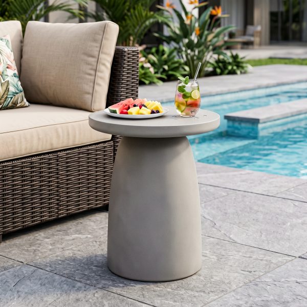 product-fancy-ad318844-2050-4f5e-823a-4421e4021895 21.8" Round Stool Magnesium Oxide Side Table, Grey Or Speckled White End Table - Modern Accent Table for Living Room, Bedroom, Balcony - Plant Stand, Nightstand