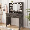 product-fancy-ad70262e-5034-4b96-9ddd-2bddb9435b0f 47.2"W Farmhouse Vanity Makeup Vanity Desk with Mirror And Lights, Vanity Table with 4 Drawers & Shelves Big Makeup Desk with Charging Station for Bedroom, Dark Rustic Oak (Stool Not Included)