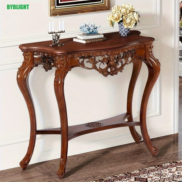 product-fancy-ad83d2a9-7cb2-434e-b8ce-be9b707281ef BYBLIGHT 38" Victorian Half Moon Console Table, Sofa End with Hollow Floral Apron and Cabriole Legs, Traditional Decorative Furniture for Entryway, Hallway, Living Room - Uncharged, Living Room Furniture